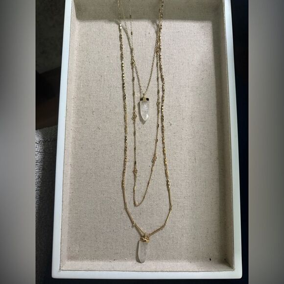 Stella & Dot Gold Layered Necklace with Quartz Pendant - Picture 1 of 2